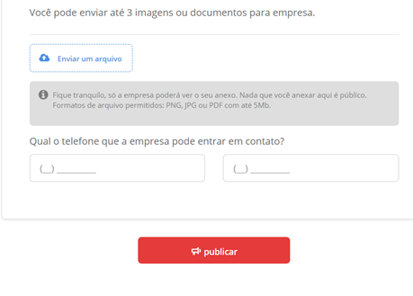 Detalhe do formulário de reclamação. Parte final onde há o botão de publicar a reclamação.