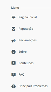 Printscreen do Menu Vertical do Reclame